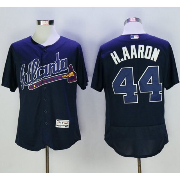 Braves #44 Hank Aaron Navy Blue Flexbase Authentic Collection Stitched Jersey