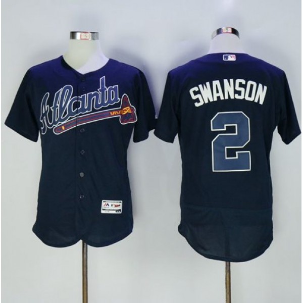 Braves #2 Dansby Swanson Navy Blue Flexbase Authentic Collection Stitched Jersey