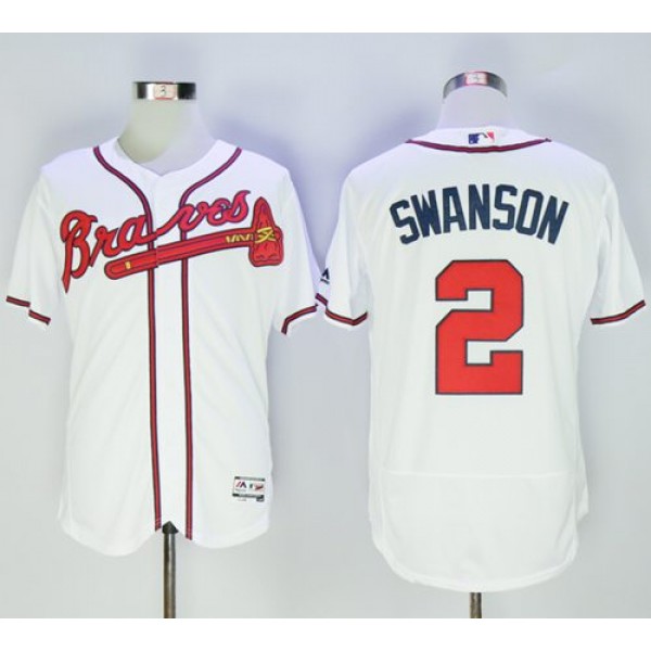 Braves #2 Dansby Swanson White Flexbase Authentic Collection Stitched Jersey
