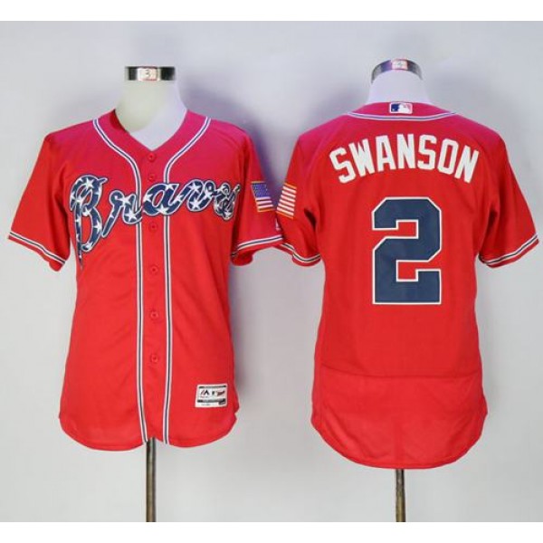 Braves #2 Dansby Swanson Red Flexbase Authentic Collection Stitched Jersey