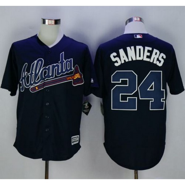 Braves #24 Deion Sanders Navy Blue New Cool Base Stitched Jersey