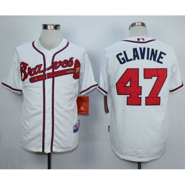 Braves #47 Tom Glavine White Cool Base Stitched Jersey