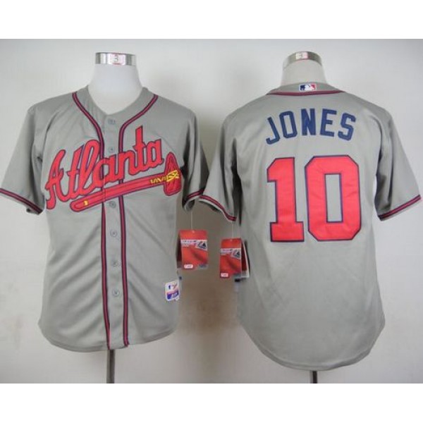 Braves #10 Chipper Jones Stitched Grey Jersey
