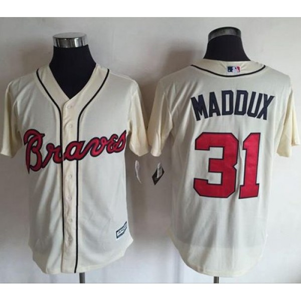 Braves #31 Greg Maddux Cream New Cool Base Stitched Jersey