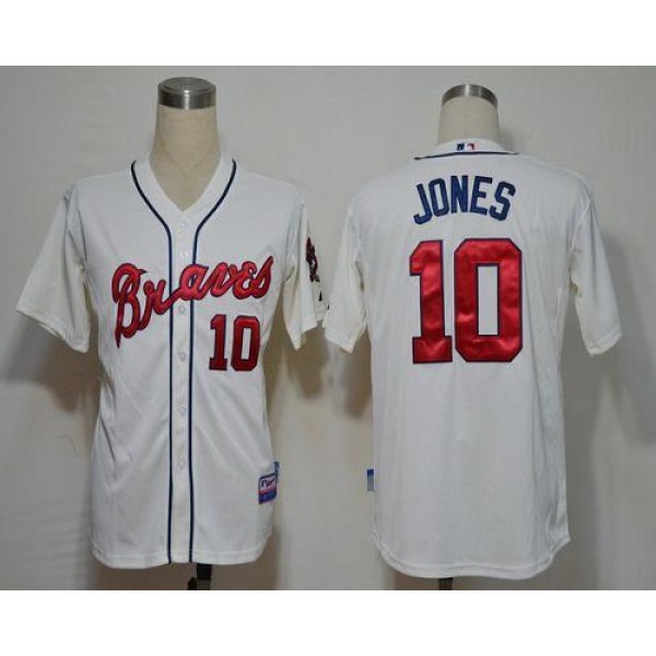 Braves #10 Chipper Jones Cream Cool Base Stitched Jersey