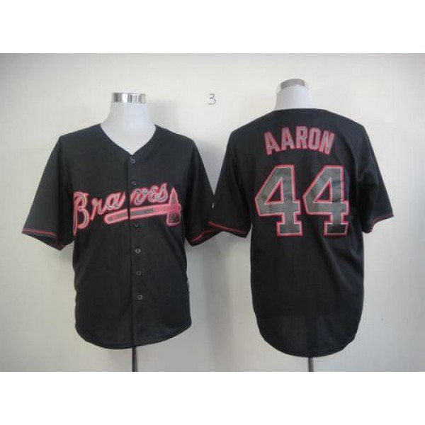 Braves #44 Hank Aaron Black Fashion Stitched Jersey