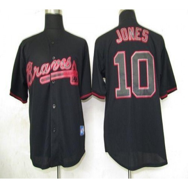 Braves #10 Chipper Jones Black Fashion Stitched Jersey