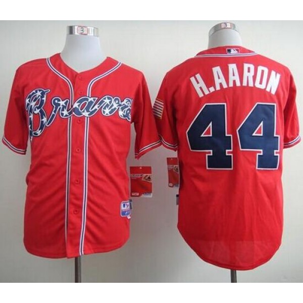 Braves #44 Hank Aaron Red Cool Base Stitched Jersey