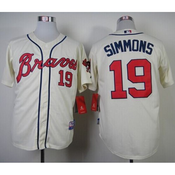 Braves #19 Andrelton Simmons Cream Alternate Cool Base Stitched Jersey