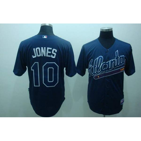 Braves #10 Chipper Jones Blue Practise Stitched Jersey