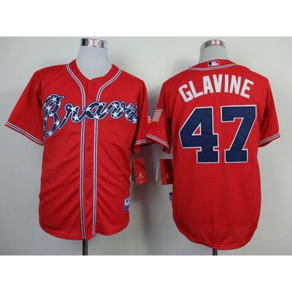 Braves #47 Tom Glavine Red Cool Base Stitched Jersey
