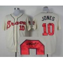 Braves #10 Chipper Jones Cream Cool Base Autographed Stitched Jersey