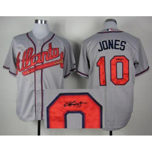 Braves #10 Chipper Jones Grey Cool Base Autographed Stitched Jersey
