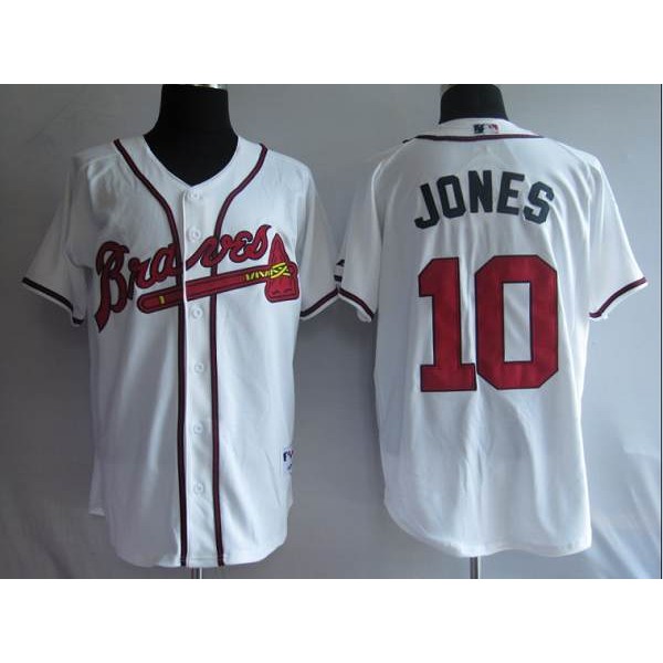Braves #10 Chipper Jones Stitched White Jersey