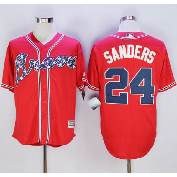 Braves #24 Deion Sanders Red New Cool Base Stitched Jersey