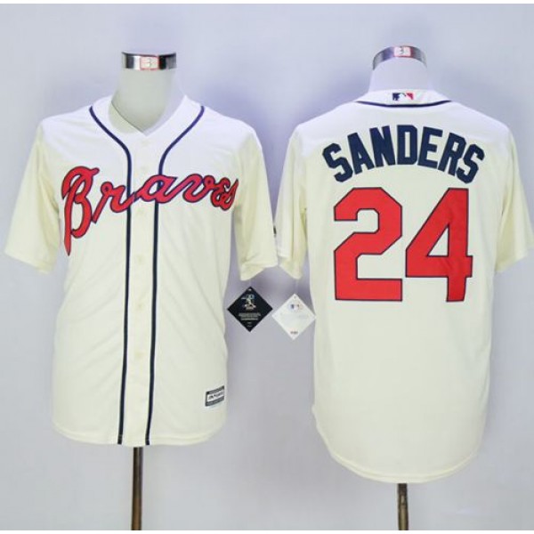 Braves #24 Deion Sanders Cream New Cool Base Stitched Jersey