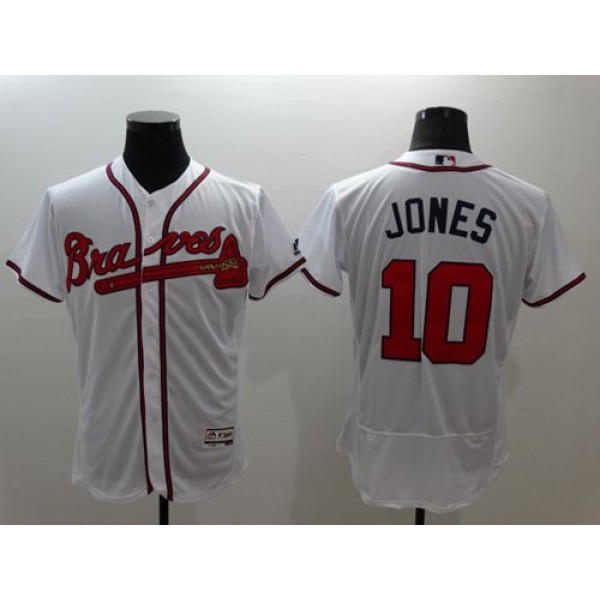 Braves #10 Chipper Jones White Flexbase Authentic Collection Stitched Jersey