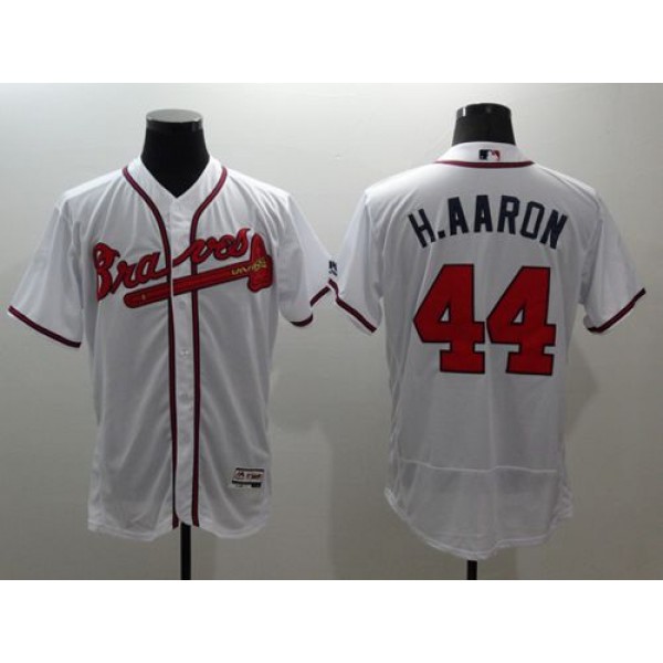 Braves #44 Hank Aaron White Flexbase Authentic Collection Stitched Jersey