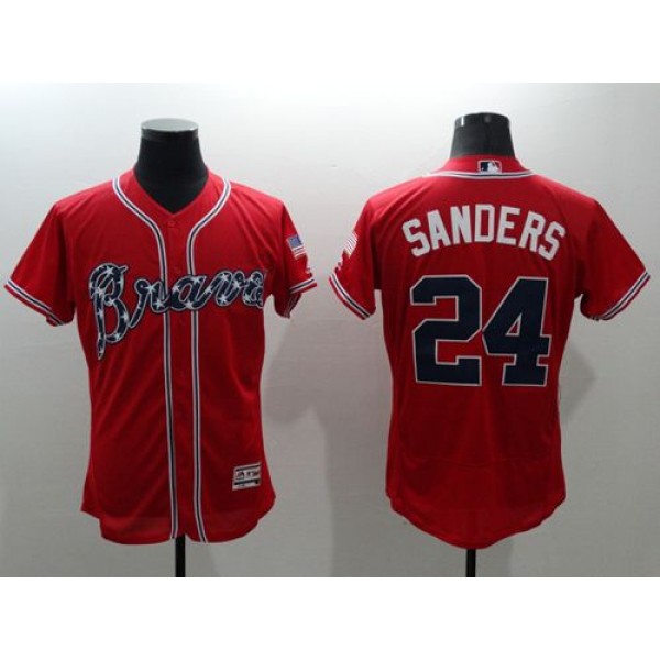 Braves #24 Deion Sanders Red Flexbase Authentic Collection Stitched Jersey