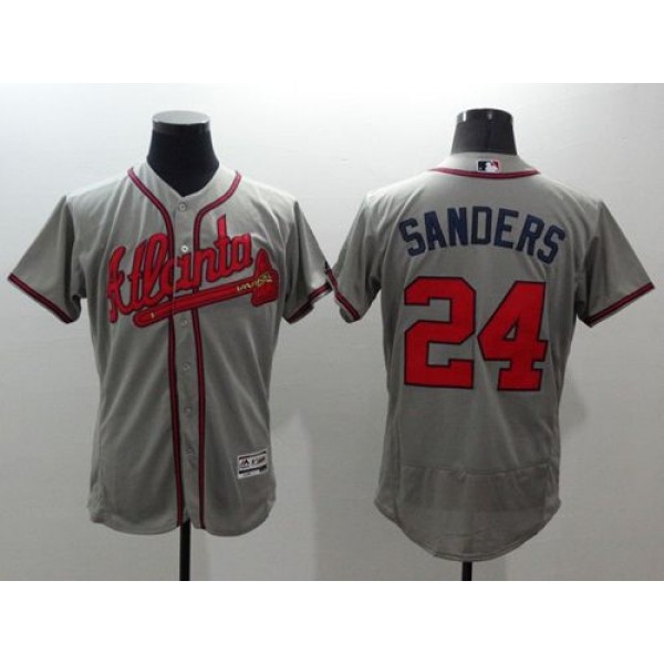 Braves #24 Deion Sanders Grey Flexbase Authentic Collection Stitched Jersey