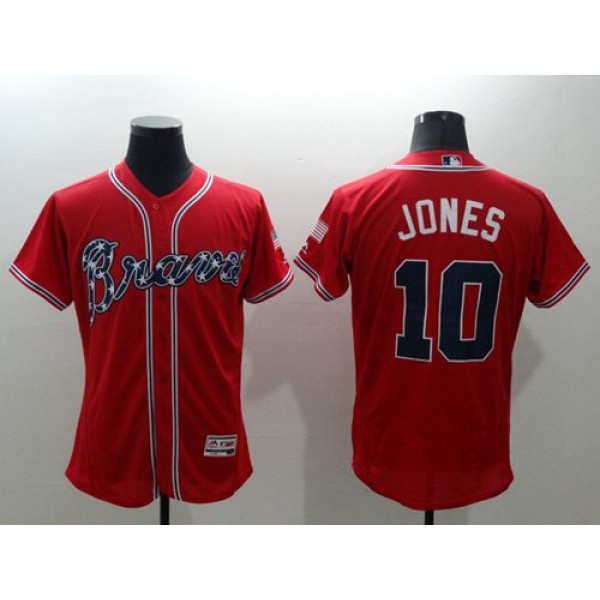 Braves #10 Chipper Jones Red Flexbase Authentic Collection Stitched Jersey