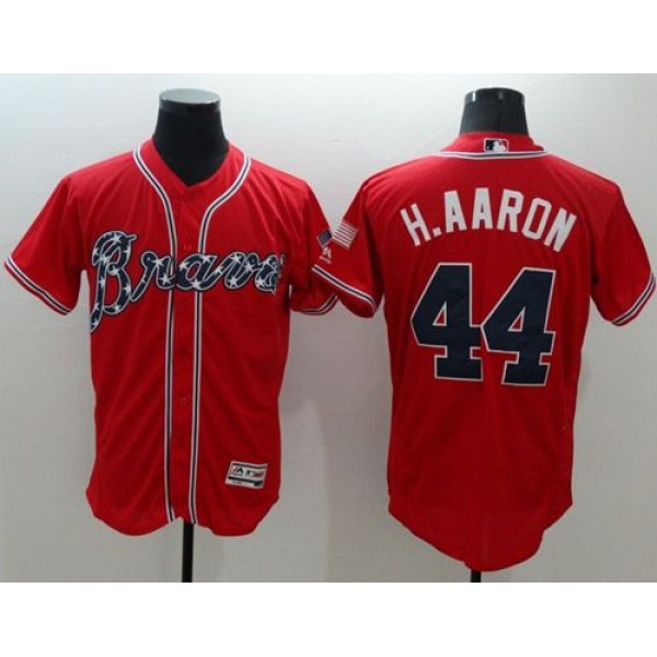 Braves #44 Hank Aaron Red Flexbase Authentic Collection Stitched Jersey