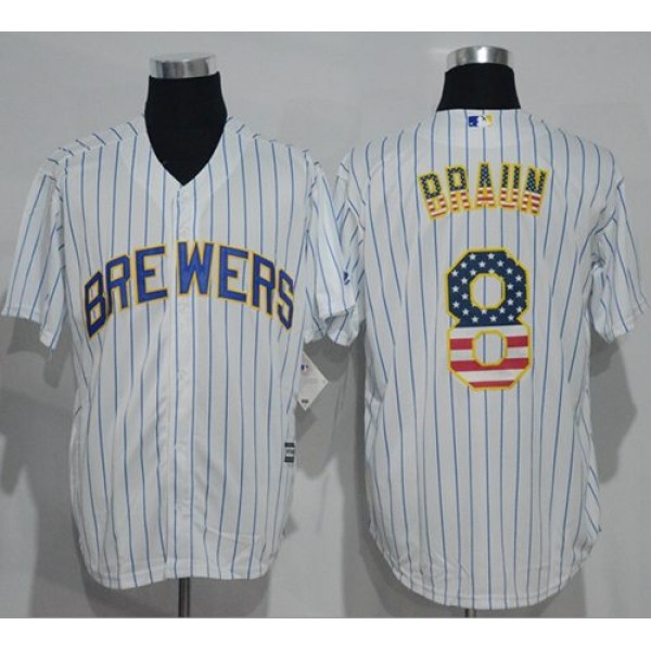 Brewers #8 Ryan Braun White(Blue Strip) USA Flag Fashion Stitched Jersey