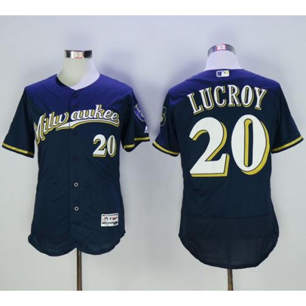 Brewers #20 Jonathan Lucroy Navy Blue Flexbase Authentic Collection Stitched Jersey