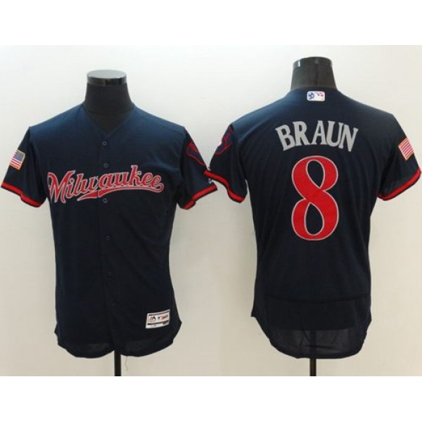 Brewers #8 Ryan Braun Navy Blue Fashion Stars Stripes Flexbase Authentic Stitched Jersey