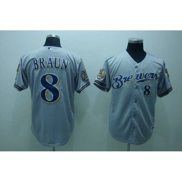 Brewers #8 Ryan Braun Stitched Grey Jersey