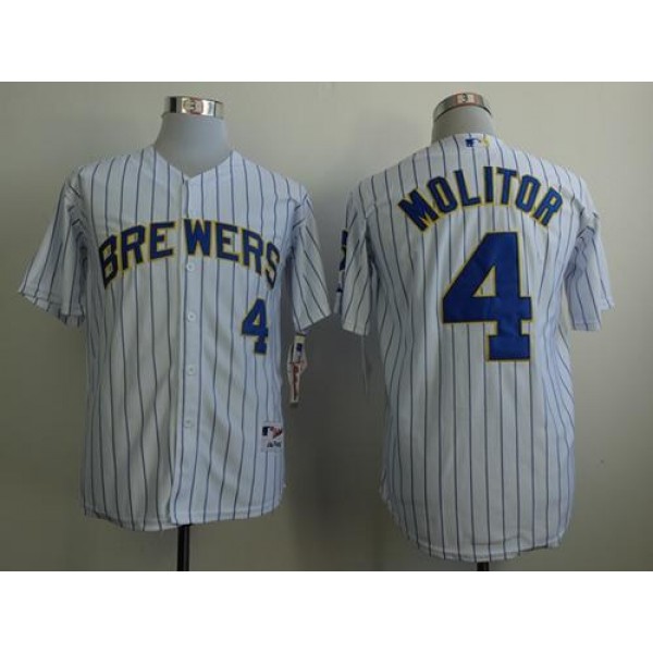 Brewers #4 Paul Molitor White (Blue Strip) Stitched Jersey