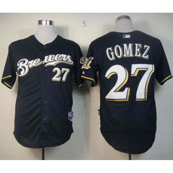 Brewers #27 Carlos Gomez Stitched Blue Cool Base Jersey
