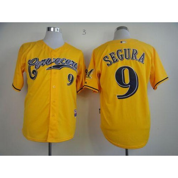 Brewers #9 Jean Segura Yellow Cerveceros Cool Base Stitched Jersey