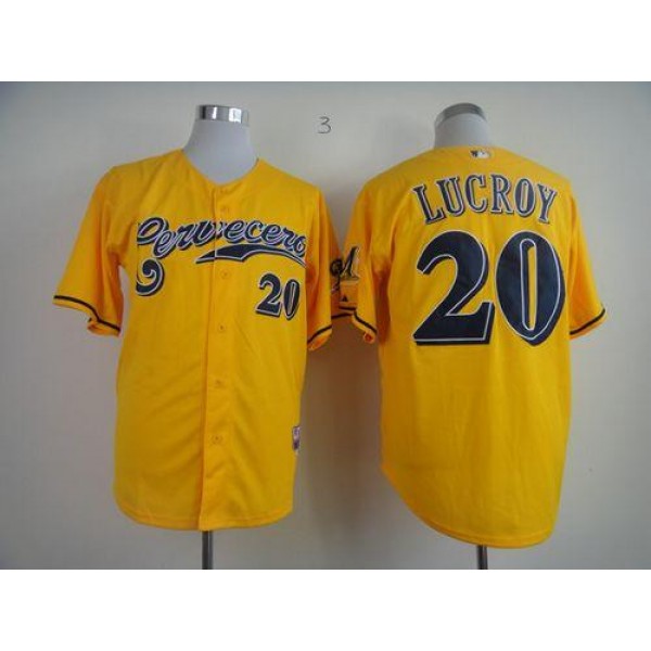Brewers #20 Jonathan Lucroy Yellow Cerveceros Cool Base Stitched Jersey