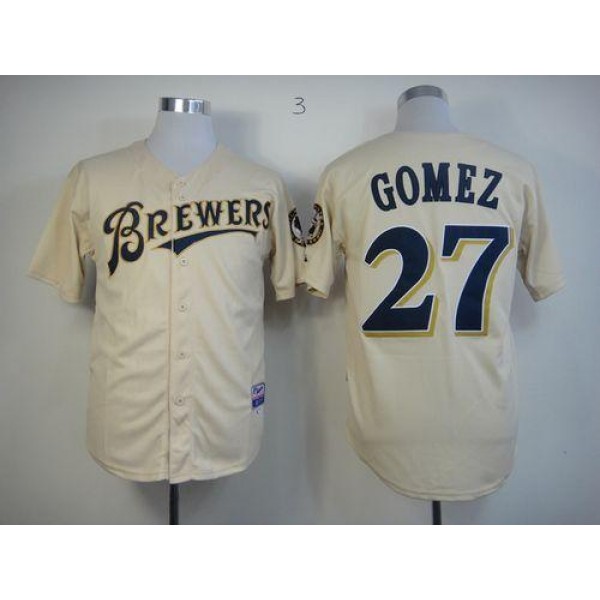 Brewers #27 Carlos Gomez Cream YOUniform Cool Base Stitched Jersey