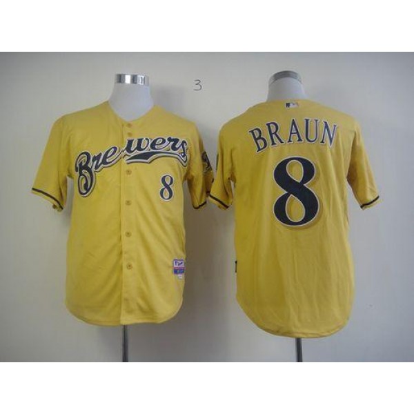 Brewers #8 Ryan Braun Yellow Alternate Cool Base Stitched Jersey