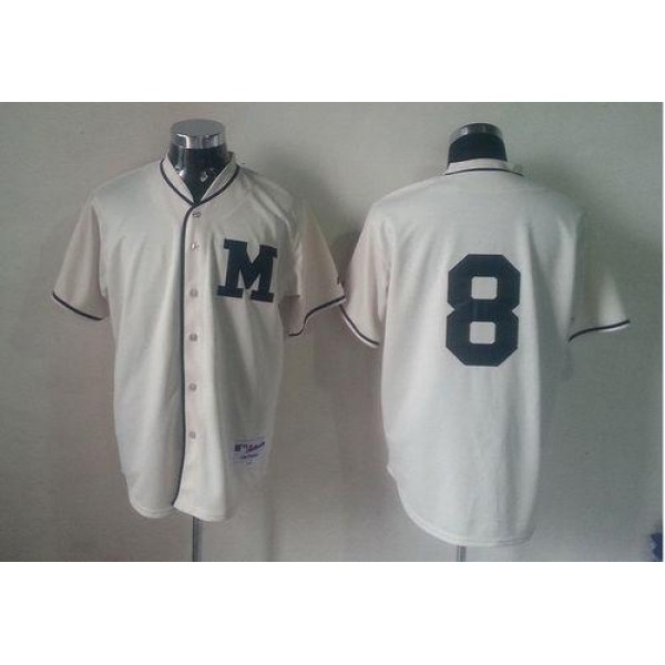 Brewers #8 Ryan Braun Cream 1913 Turn Back The Clock Stitched Jersey