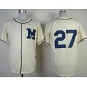 Brewers #27 Carlos Gomez Cream 1913 Turn Back The Clock Stitched Jersey