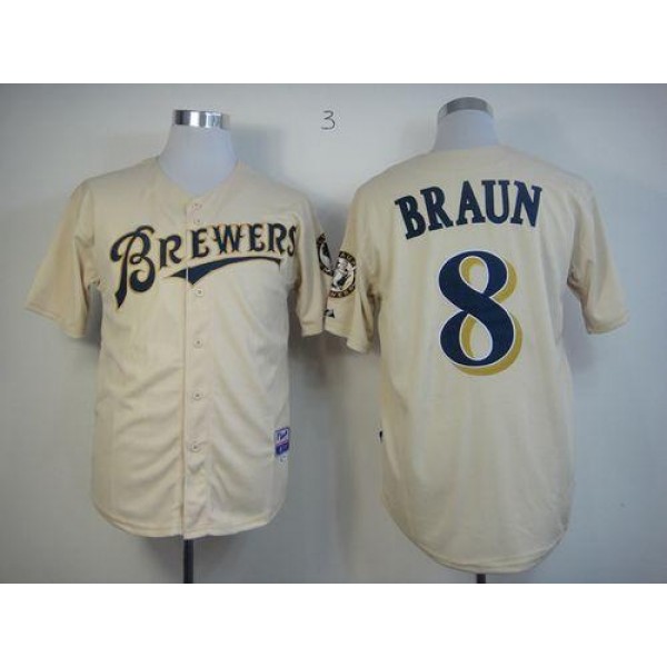 Brewers #8 Ryan Braun Cream YOUniform Cool Base Stitched Jersey