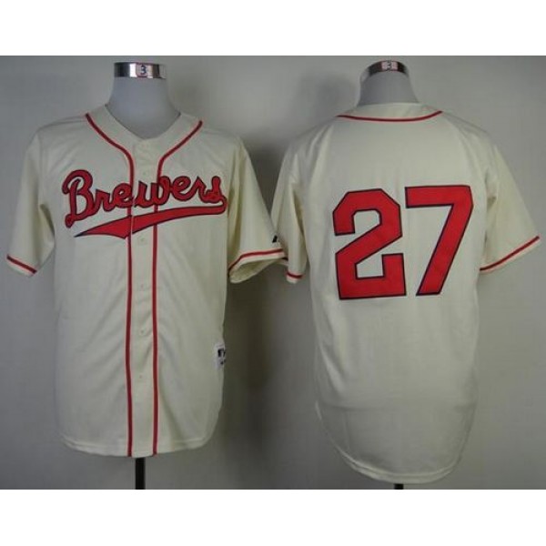 Brewers #27 Carlos Gomez Cream 1948 Turn Back The Clock Stitched Jersey