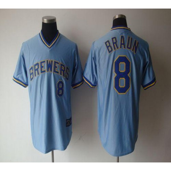 Brewers #8 Ryan Braun Light Blue Cooperstown Stitched Jersey