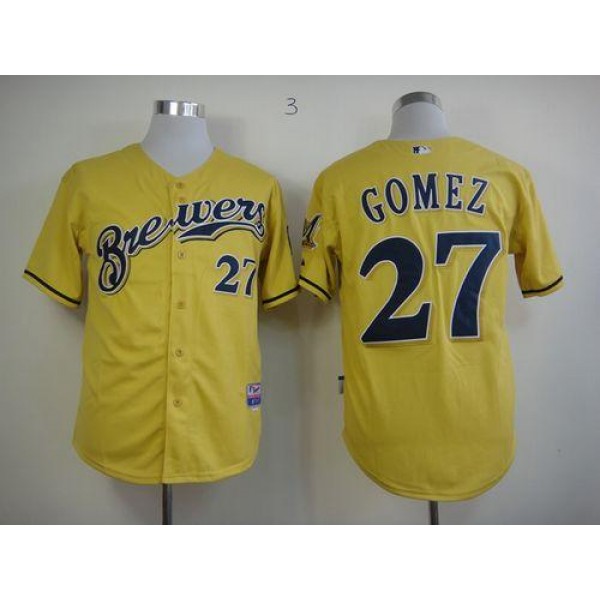Brewers #27 Carlos Gomez Yellow Alternate Cool Base Stitched Jersey