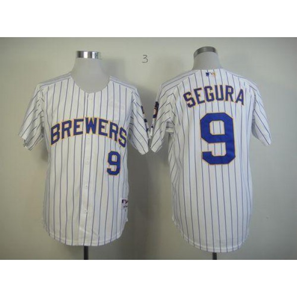 Brewers #9 Jean Segura White (Blue Strip) Stitched Jersey