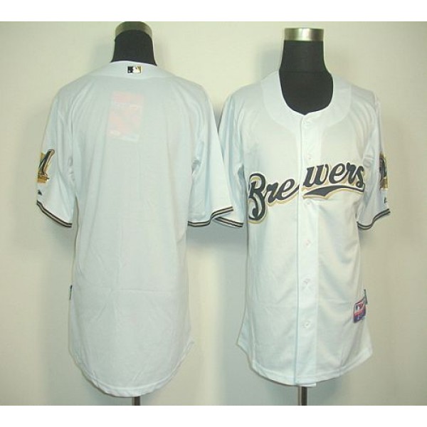 Brewers Blank White Cool Base Stitched Jersey