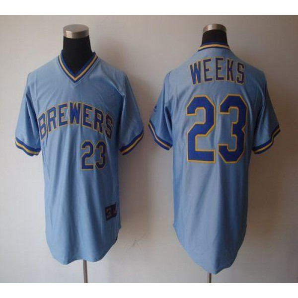 Brewers #23 Rickie Weeks Light Blue Cooperstown Stitched Jersey