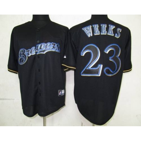 Brewers #23 Rickie Weeks Black Fashion Stitched Jersey