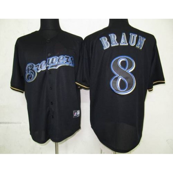 Brewers #8 Ryan Braun Black Fashion Stitched Jersey