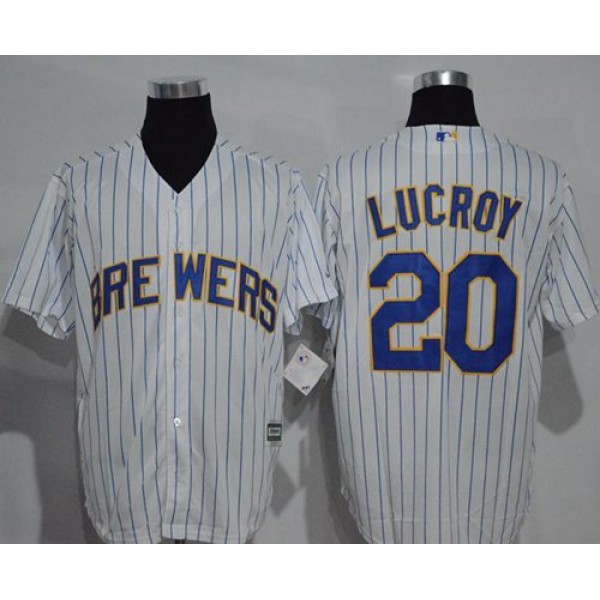 Brewers #20 Jonathan Lucroy White(Blue Strip) New Cool Base Stitched Jersey