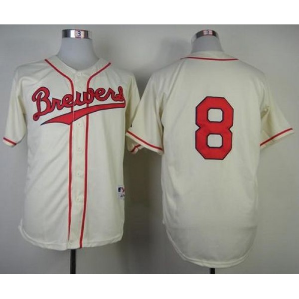 Brewers #8 Ryan Braun Cream 1948 Turn Back The Clock Stitched Jersey