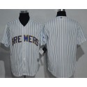 Brewers Blank White(Blue Strip) New Cool Base Stitched Jersey